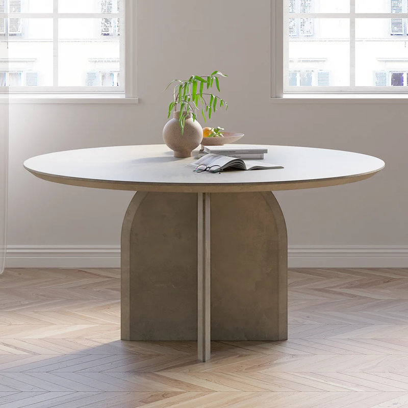39.4 Inch Round Dining Table for 2-4 People, Gray Dining Room Table with Sturdy Pedestal Base, Industrial Circle Kitchen Table for Dining Room, Kitchen
