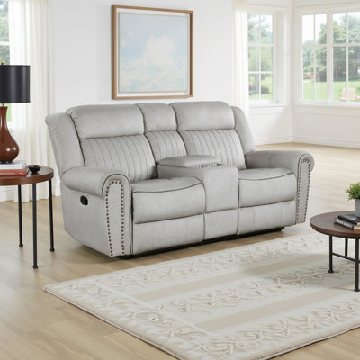 Ben Power Reclining Loveseat, 76 Inch,  Microfiber, Nailhead Trims