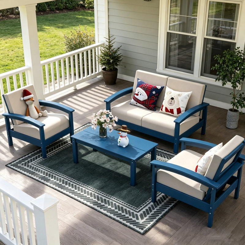 Ensemble de meubles de patio 4 pièces Deluxe, Bleu