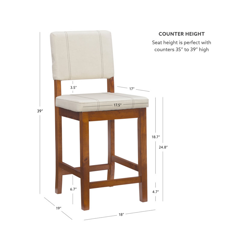 Upholstered Counter Stool with Solid Wood Frame, Counter Stool (24" Seat Height), Cream
