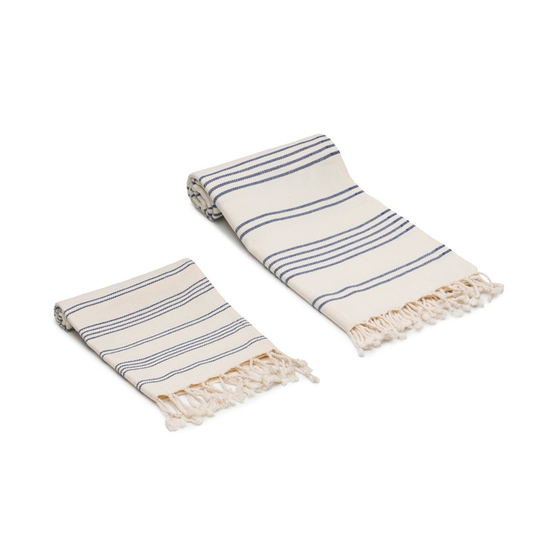 Essuie-mains et serviettes en coton à rayures Heritage, Marine
