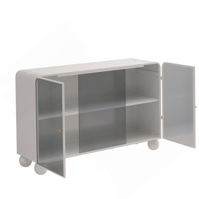 47.25"Glass Storage Cabinet Floor-to-ceiling for Kitchen, White