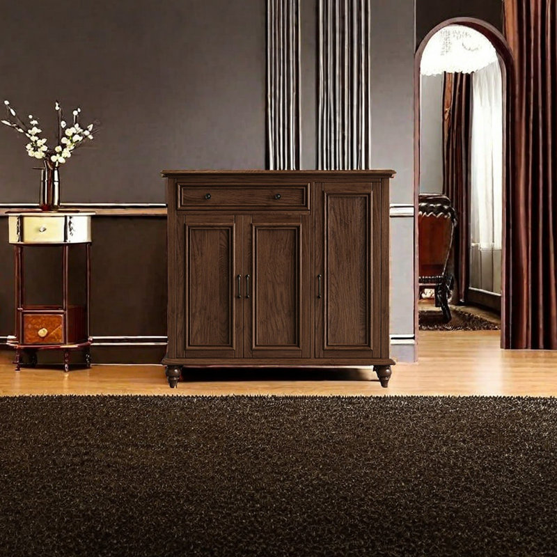 19 Pair Solid Wood Shoe Storage Cabinet, Light Walnut
