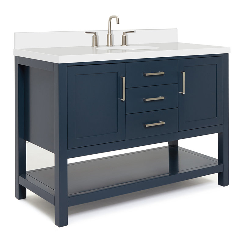 Meuble-lavabo simple avec comptoir en quartz blanc, Marine, Ovale, 61"