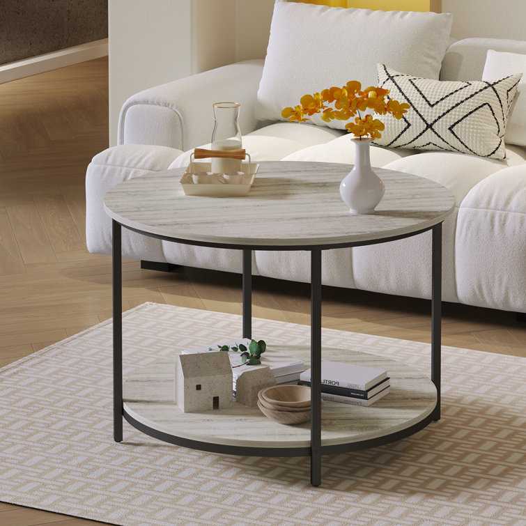 Round Coffee Table for Living Room with 2-Tier Storage Shelf Ebern Designs Color: Beige