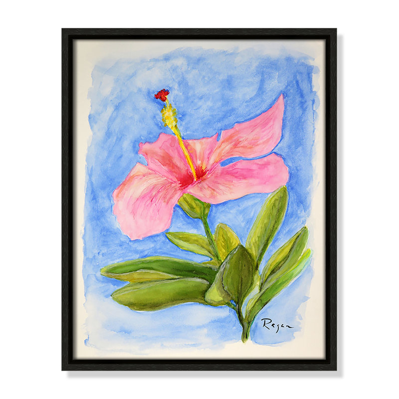 Fleur d'hibiscus rose par Mike Ragan, Espresso, H 15,5 po x l 12,5 po