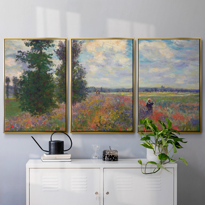 Monet, reproduction sur toile 3 pièces, Or, H 24 po x l 48 po x P 2 po