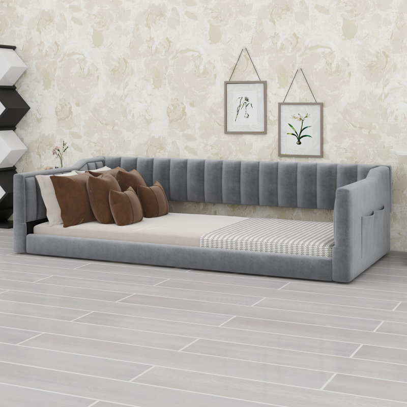 Lit de jour avec poche de rangement latérale pour les chambres d'amis, Très grand simple, Gris