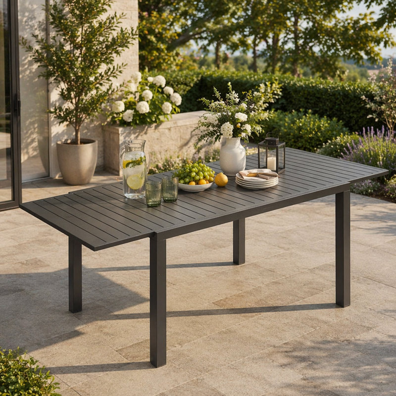 Patio Dining Expandable Table, Metal Aluminum Outdoor Table