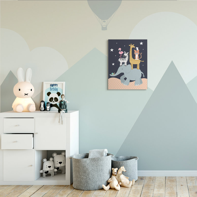 Ciel étoilé, safari, animaux, éléphant, girafe, zèbre, H 20 po x l 16 po x P 1,5 po, Toile tendue