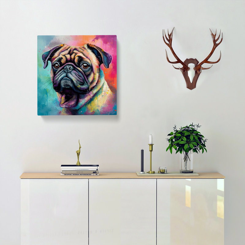 Pug Color Field Painting No.3 - Wrapped Canvas, 35cm H x 35cm W x 3cm D