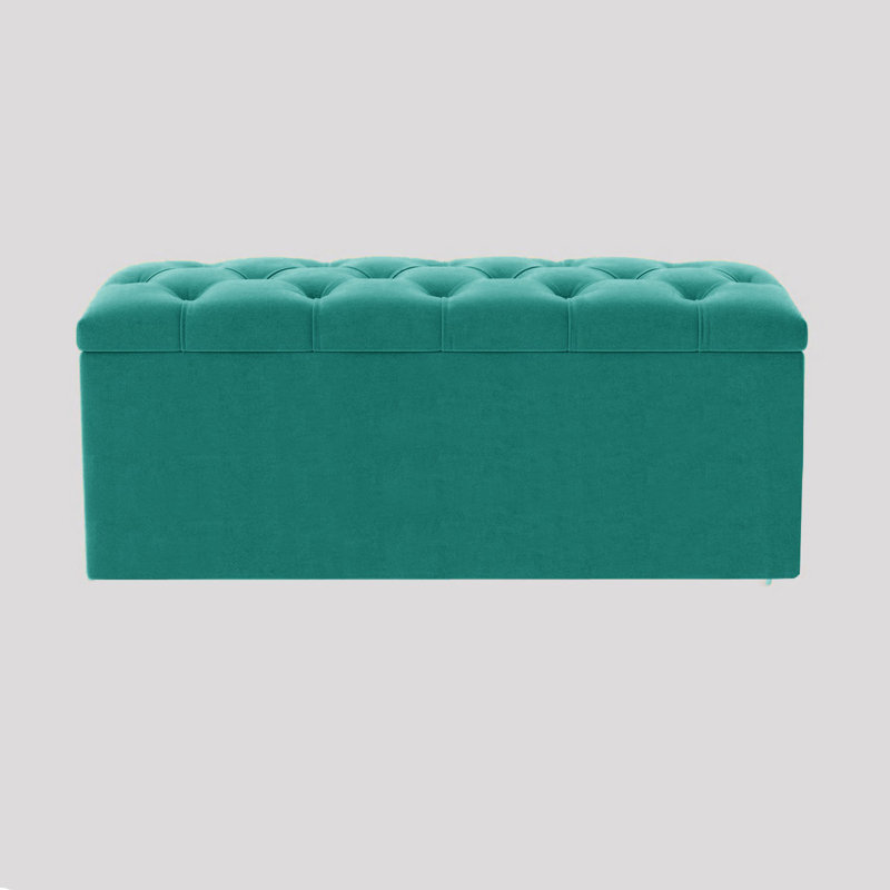  Luna Wide Chesterfield Velvet Rectangle Solid Color Standard Ottoman Box with Storage, Upholstered Deep Storage End of Bed Bench