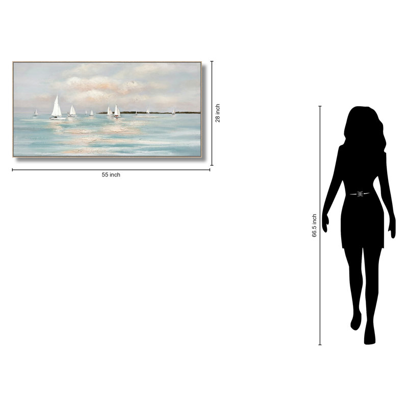 Art mural Tranquil Regatta Horizon - 28 po x 55 po - Cadre beige
