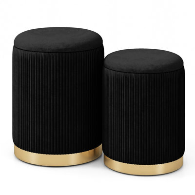 Set of 2 Nesting Storage Ottomans with Hidden Storage, Velvet/Linen