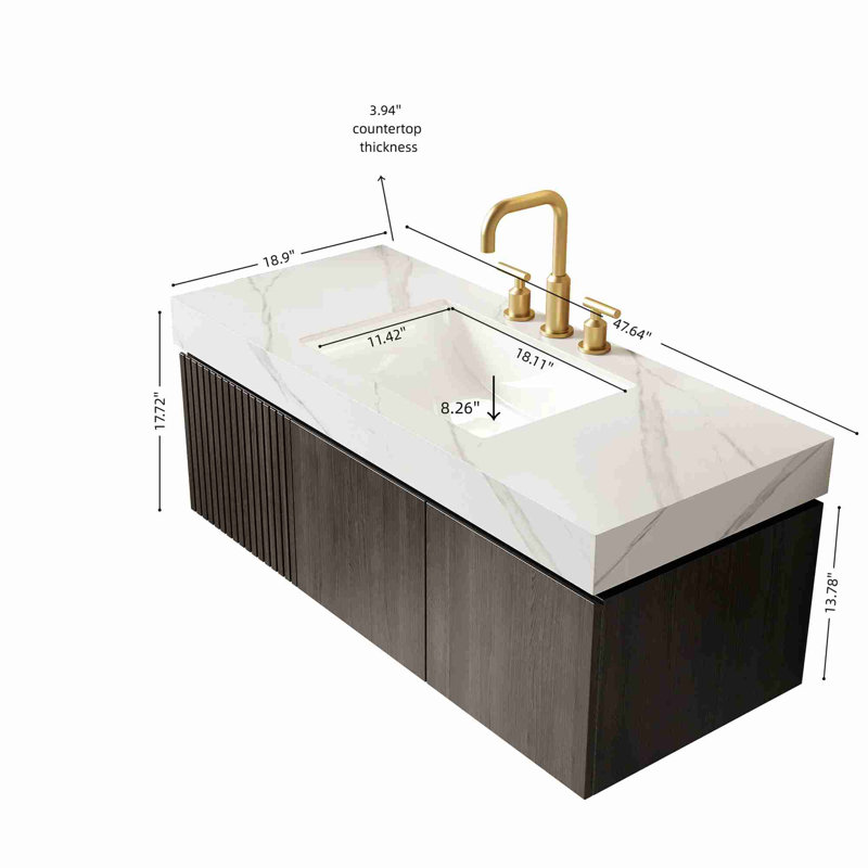 Meuble-lavabo mural, Espresso, Blanc de Carrare
