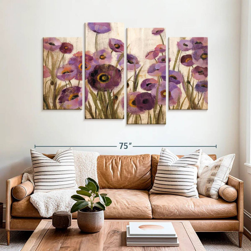 Harnek rose et fleurs mauves, H 42 po x l 68 po