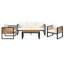 Grand ensemble de conversation extérieur pour 5 personnes avec coussins amovibles, structure en métal et bois d'acacia, canapé beige et table