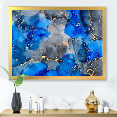 Bleu et gris luxueux abstrait fluide V - peinture sur toile