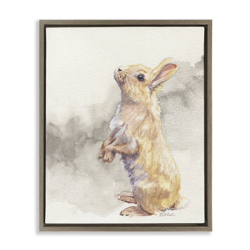 "Debout lapin", aquarelle encadrée par Jennifer Redstreake, H 31 po x l 25 po, Cadre flottant orme Montalcino