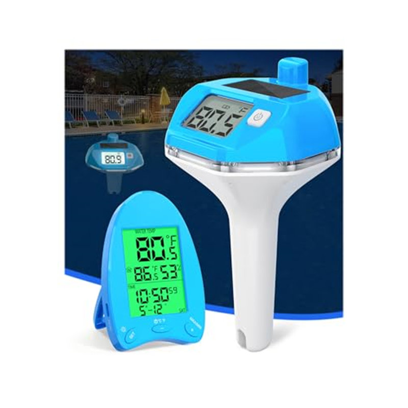 Thermomètre solaire sans fil pour piscine avec plage de 650 pi - Très grand écran rétroéclairé, capteur flottant IP68 pour piscine, spa et spa