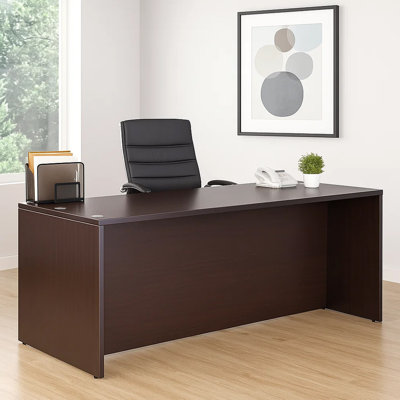 Nea Desk Shell, 66 Inch Workstation Top, Panel Legs, Mocha Brown Wood
