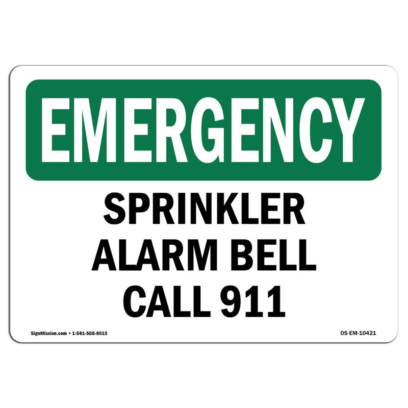 Signe en aluminium Sprinkler Bell Call 911 12 x 18, H 12 po x l 18 po x P 0,1 po
