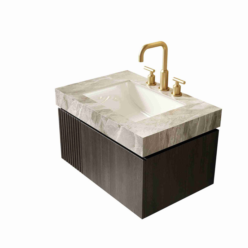 Meuble-lavabo flottant moderne avec plateau en pierre frittée, Espresso, 30", Gris clair