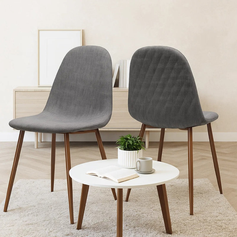 Ensemble de 2 chaises d'appoint Reva, coussins gris foncé, structure en fer brun, Tissu gris, Marron foncé