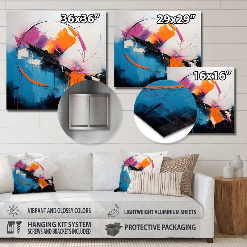 «Blue and Pink Paint Ink Expression I», impression d'art mural en métal fractal, H 29 po x l 29 po
