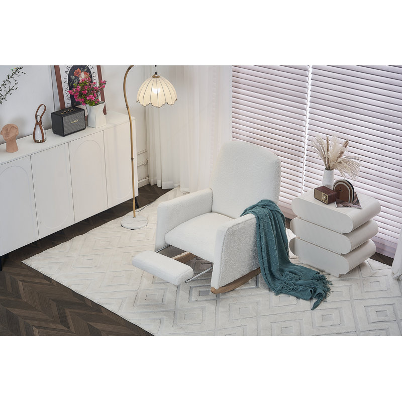 Chaise berçante en coton et lin avec repose-pieds réglable, Ivoire ivoire