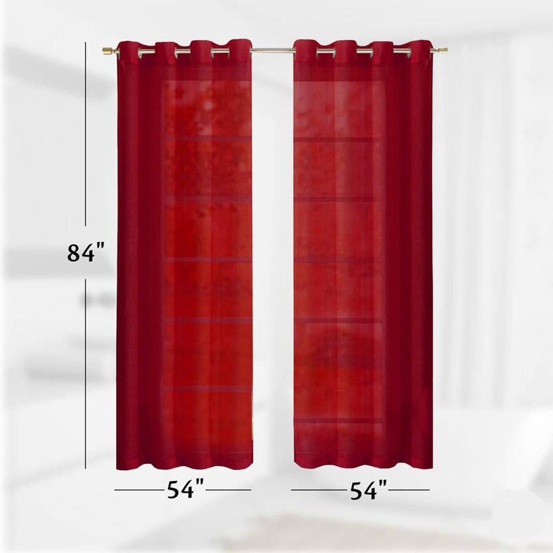 Solid Sheer Curtains for Living Room and Bedroom 110"W x 84"L Window Sheers Window Drapes, Red
