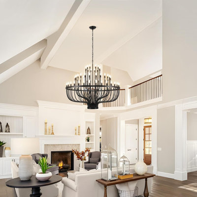 Extra Large Farmhouse Chandelier For High Ceilings, 72-Light Wagon Wheel Pendant Light With Adjustable Height, Dimmable Black Foyer Chandelier For Entryway Living Room Dining Room