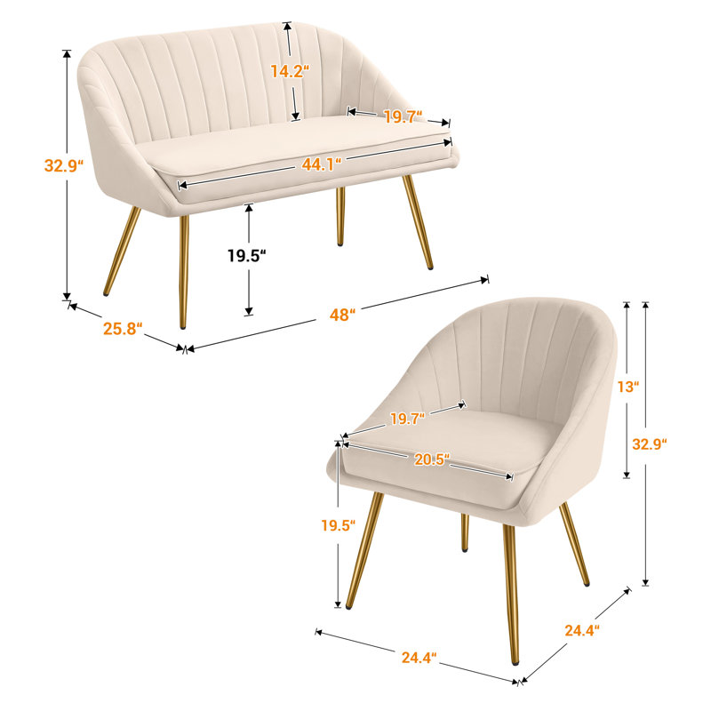 Ensemble de salon 3 pièces Tessi, Velours beige