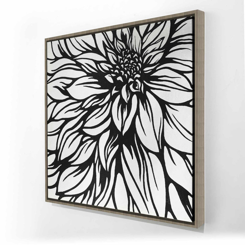 Toile de style fleur de dahlia - chambre noire et blanche