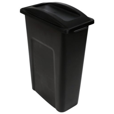 Poubelle ou bac de recyclage en Hdpe recyclé pour espaces commerciaux avec couvercle pivotant Sturdy Essentials (noir, 23 gallons)
