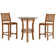 3 Piece Teak Wood Bistro Bar Set Including 36" Round Half Moon Table And 2 Abacho Barstools