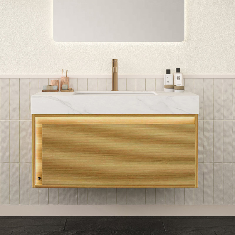 Meuble-lavabo bleu 36 po avec lavabo en céramique, tiroirs à fermeture en douceur et rangement multi-organisateur pour salles de bain modernes et rétro
