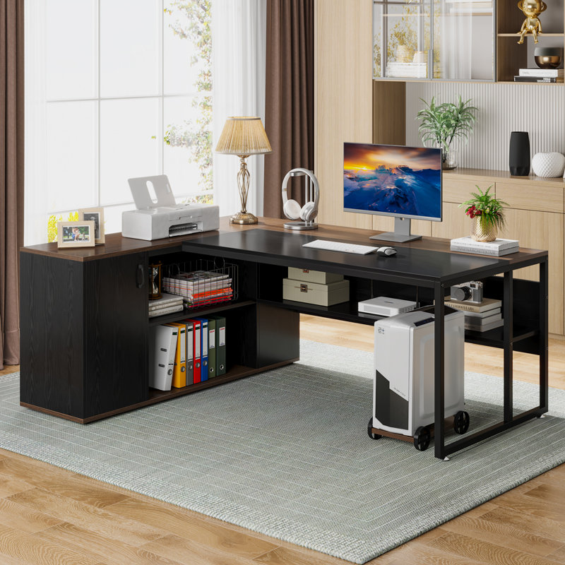 70.8'' L- Shape Executive Desk, Walnut