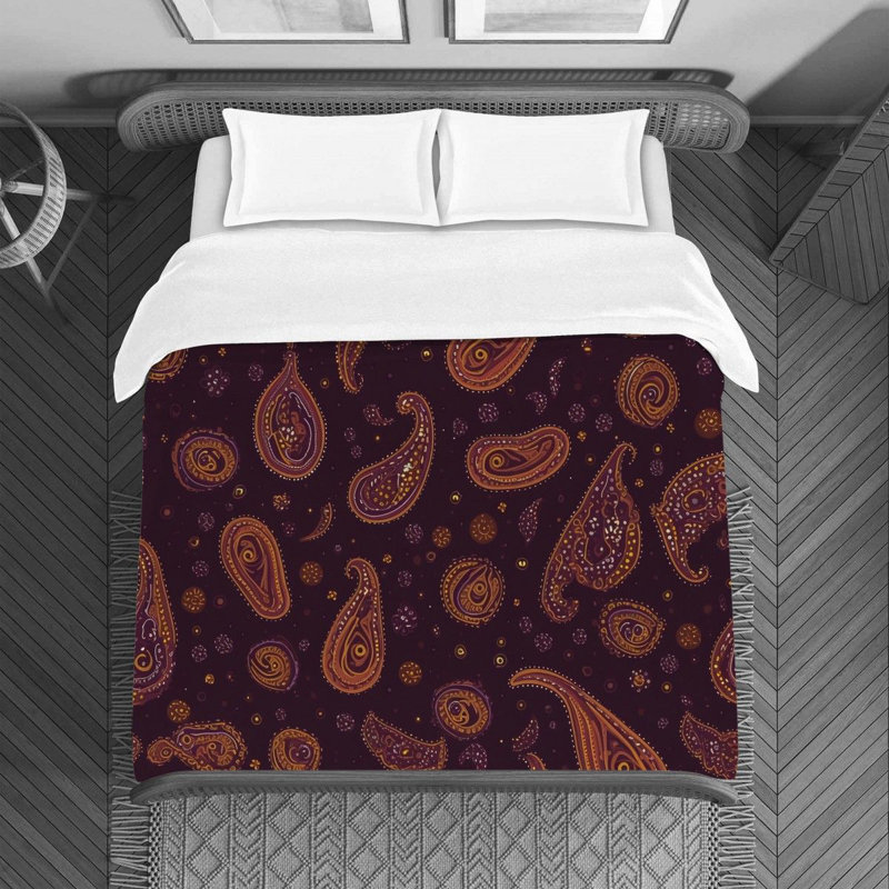 Machine Printed Duvet Cover, Twin Duvet Cover, Brown/Purple Paisley