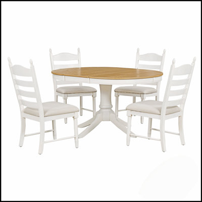 Ensemble de table de salle à manger 5 pièces avec table ronde extensible et 4 chaises rembourrées, parfait pour les espaces de salle à manger polyvalents