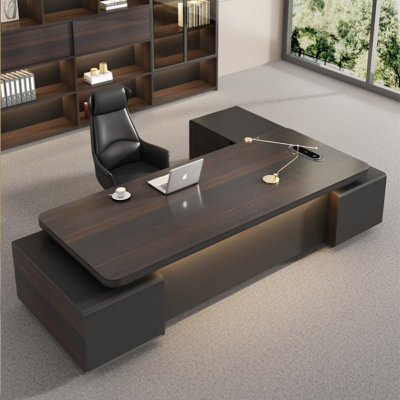 Bureau de direction en L 110,24 "brun luxueux et élégant, H 29,53 po x l 110,24 po x P 70,87 po