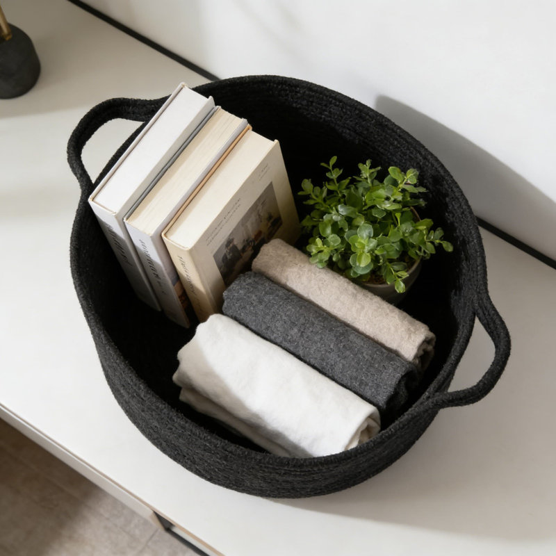 Grand panier de rangement en corde de coton tissé avec poignées, organisateur polyvalent pour couvertures, jouets, linge et décoration intérieure