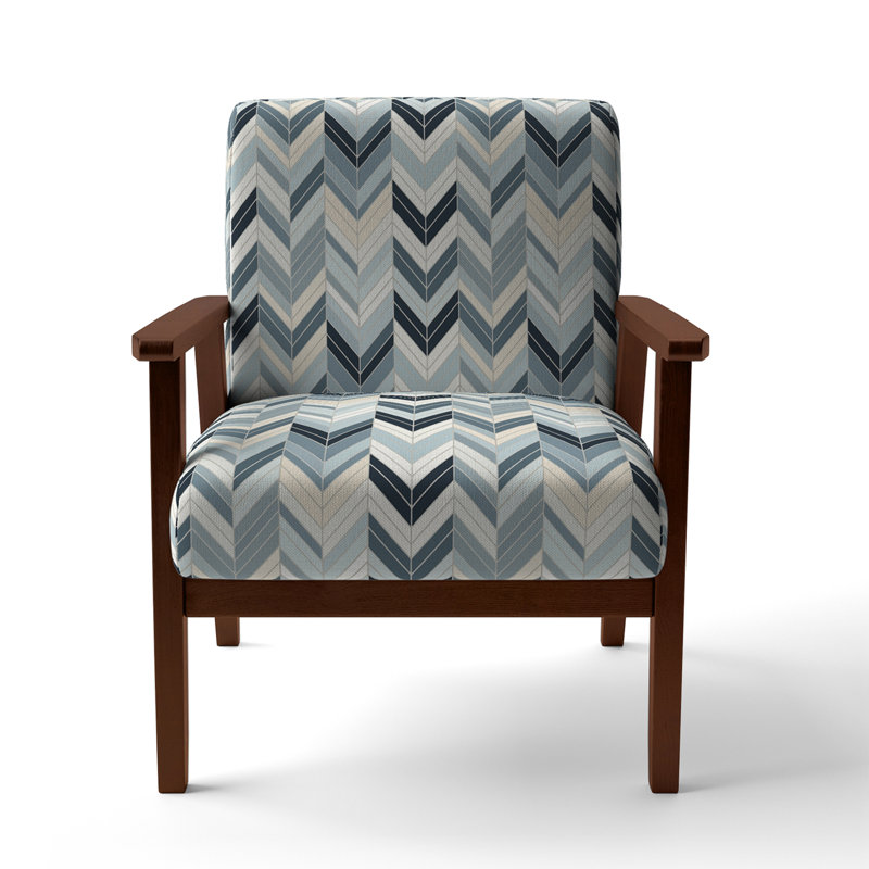 Cantina 23'' Wide Armchair, Blue/Black/White Polyester, Brown Square Arms