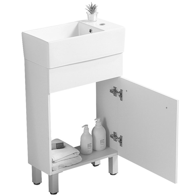 Armoire de salle de bain 19 po blanche avec lavabo en céramique - meuble-lavabo pour les petits espaces de salle de bain