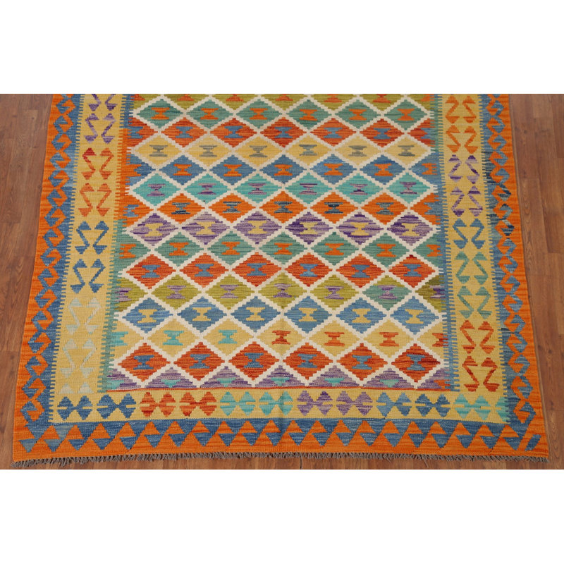 Tapis oriental réversible en laine Kilim 7 x 10