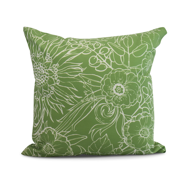 Cuban Flare Zentangle Floral Print Indoor/Outdoor Square Pillow, Green, Square 18"