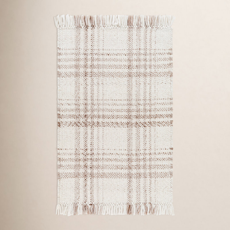 Cay Plaid Flatweave Recycled P.E.T. Indoor/Outdoor Area Rug in Taupe/Beige, Rectangle 10' x 14'