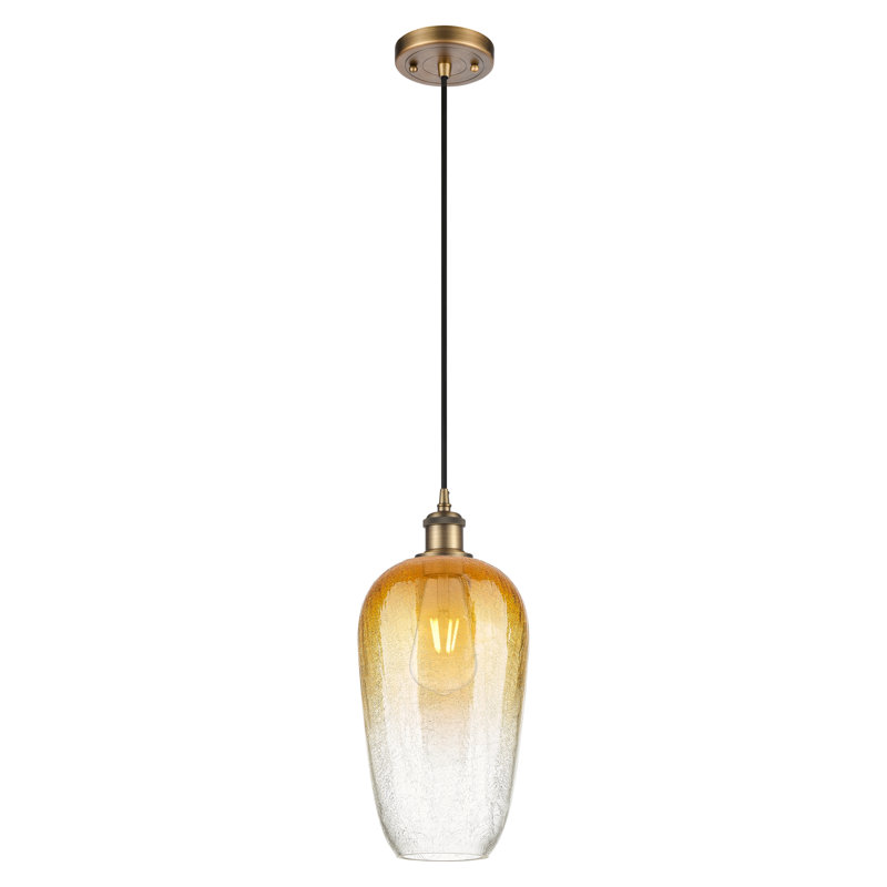 Mini luminaire suspendu à cordon 1 lumière 7 po Ballston - Brookhaven Flute, Brushed Brass, Ambre