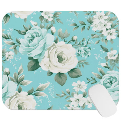 Floral Teal Turquoise Flowers III Gaming Cute Office Laptop Desk Pad Gift Mat Square Rectangle Non-Slip Mousepad
