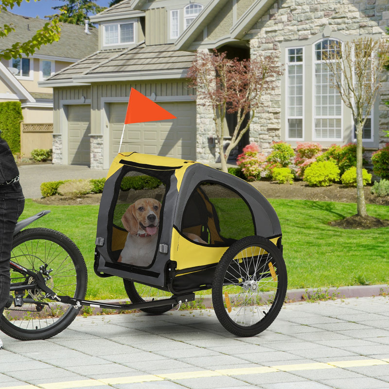Remorque de vélo pour chien Aosom, chariot de vélo pour animal de compagnie avec cadre en acier, attache d'attelage, roues à dégagement rapide, réflecteurs, drapeau, transporteur de voyage pour chien de taille moyenne